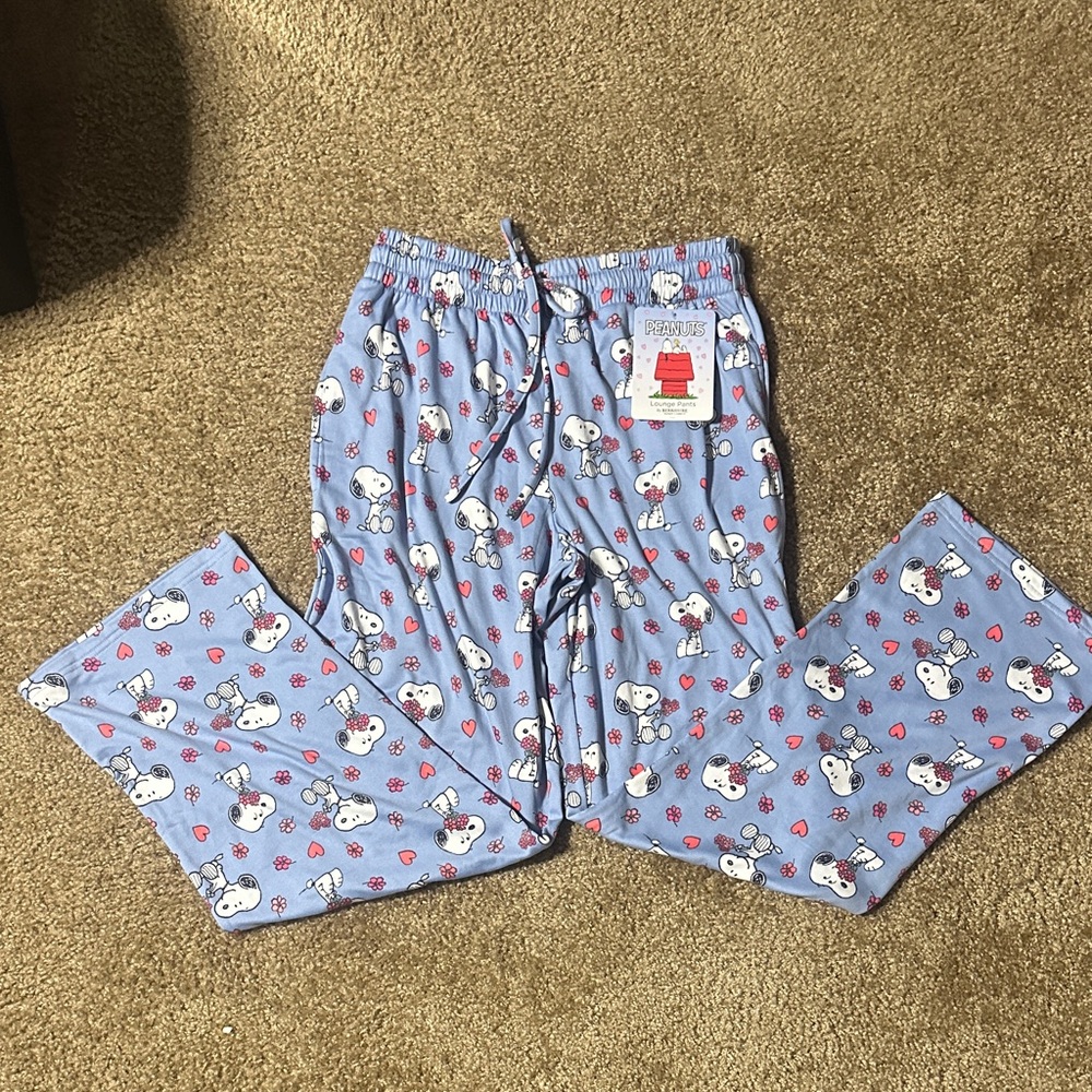 Peanuts Snoopy Pajama Bottoms - Blue with hearts